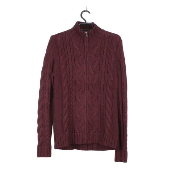 L.L. Bean Sweaters - LL Bean Red Cotton Double L Cable Zip Cardigan Sweater Size S
